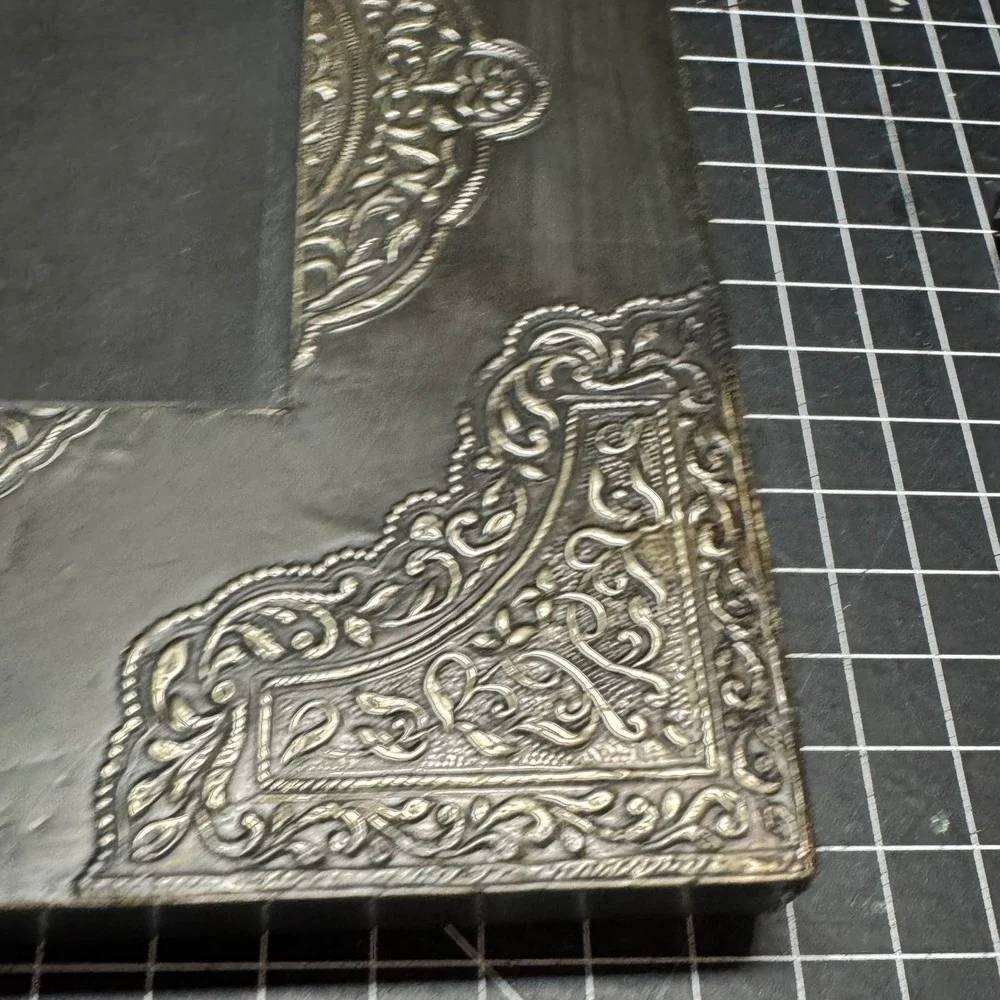 Vintage Embossed Metal Picture Frame Ornate Floral Scrollwork Pewter Tone 8x10